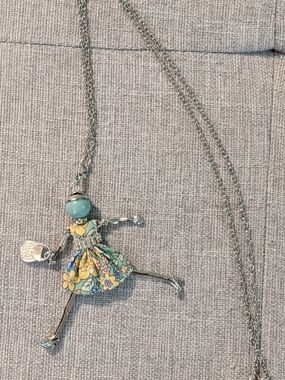 Floral Dress Girl Pendant Necklace in Mint and Yellow